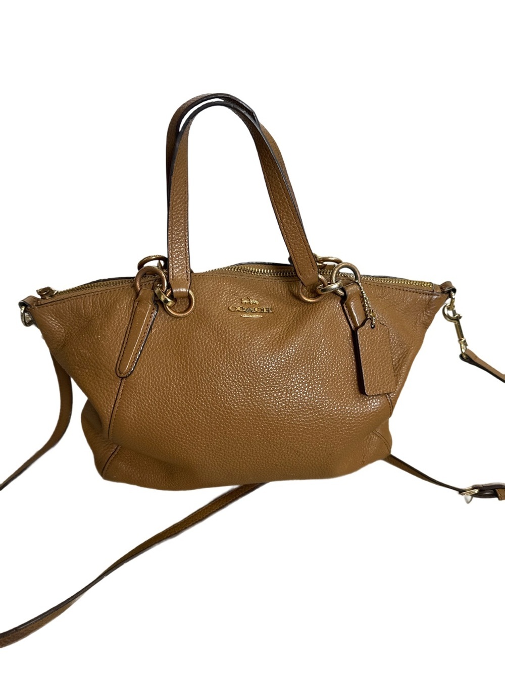 Coach Pebbled Leather Shoulder Satchel in Tan
